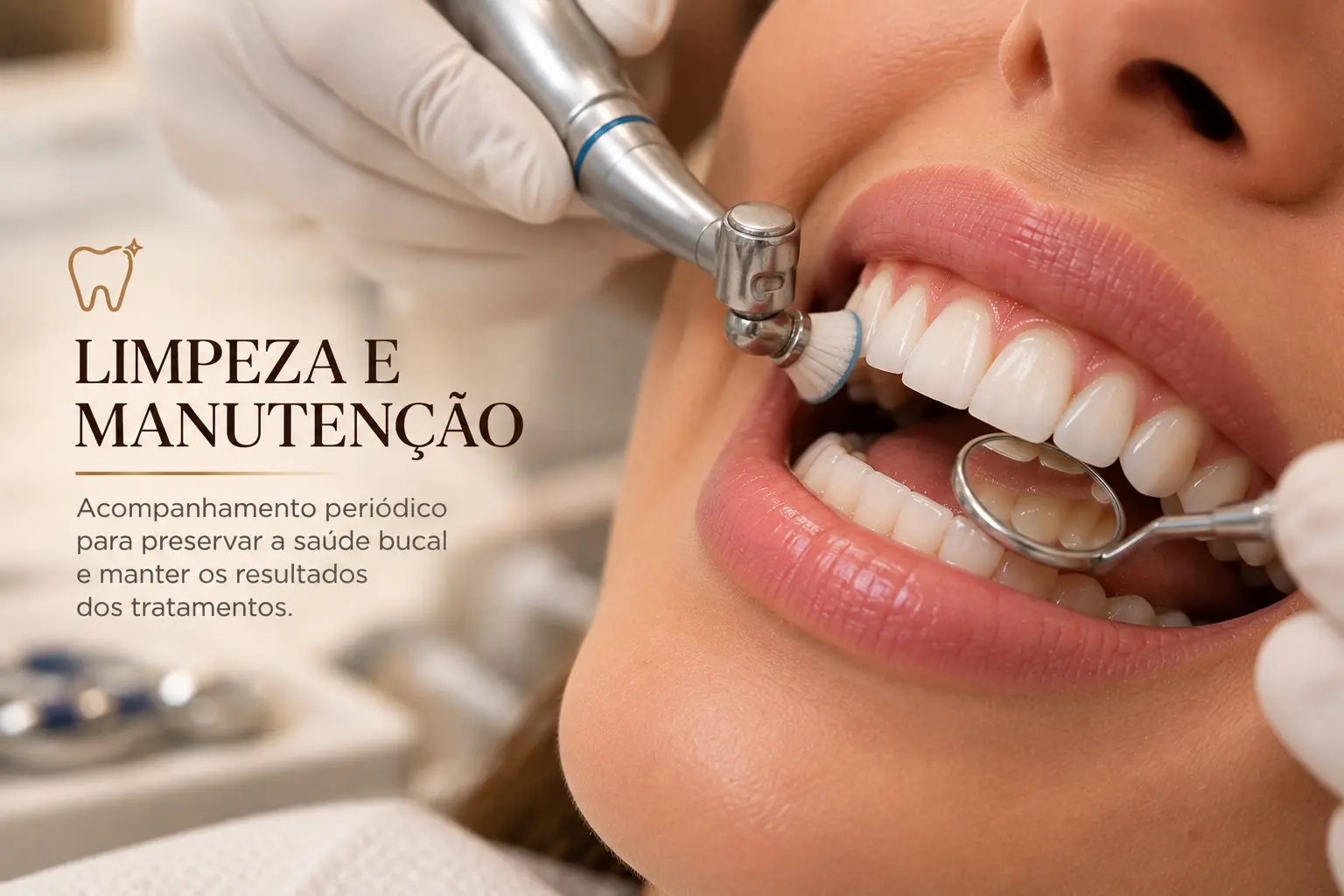 Limpeza e manutenção — acompanhamento periódico para preservar a saúde bucal e os resultados dos tratamentos.